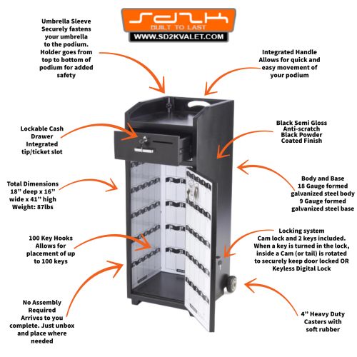 Black Valet Podium - 100 Key Slot