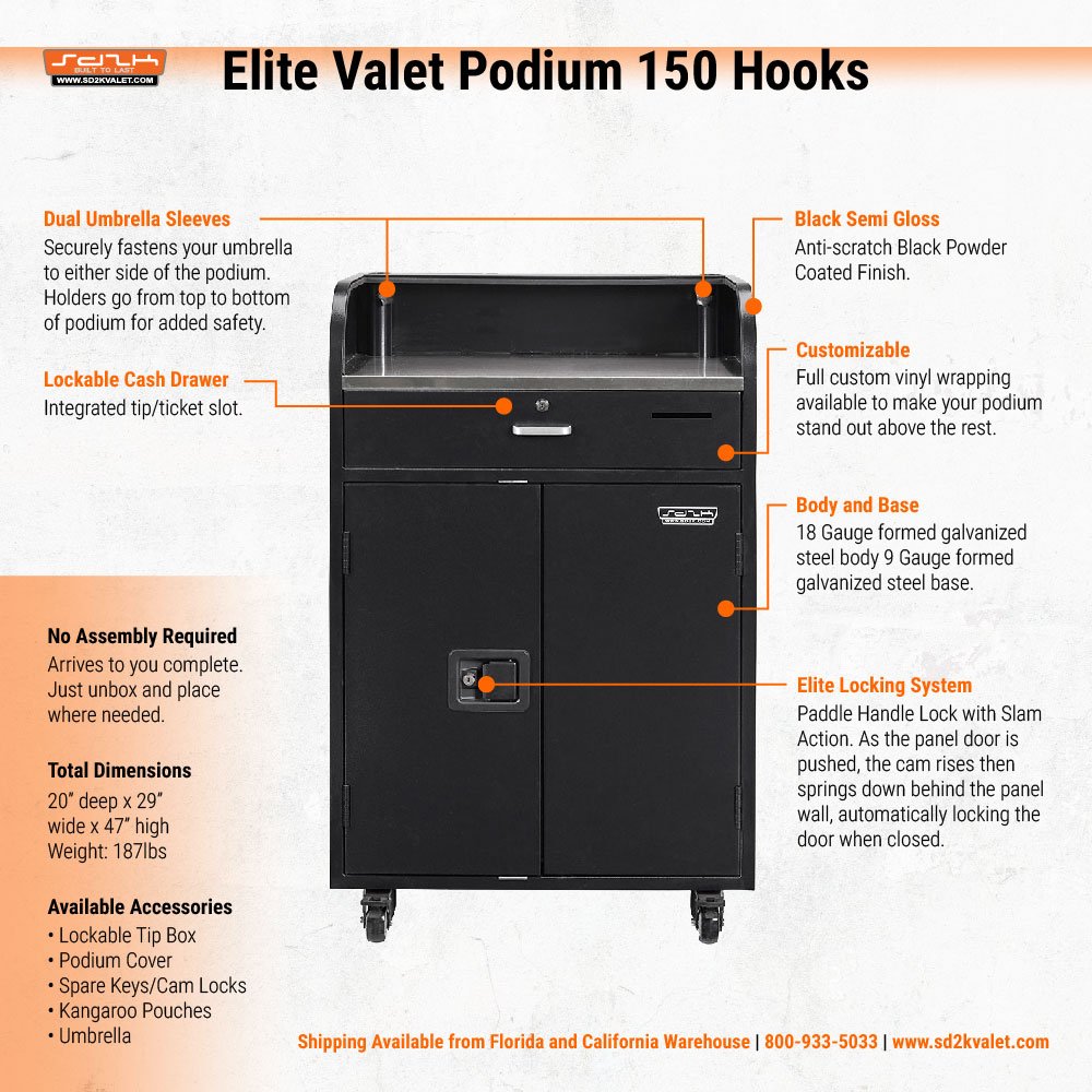 Black Valet Podium - 100 Key Slot