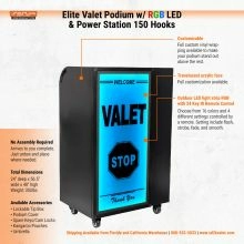 Elite Valet Podium RGB LED Light Power Station 150 Hooks-6