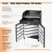 Elite Valet Podium w/Cam Lock, 150 Hooks-6
