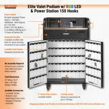 Elite Valet Podium RGB LED Light Power Station 150 Hooks-7