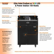Elite Valet Podium RGB LED Light Power Station 150 Hooks - 9