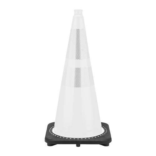 28" White Traffic Cone, 7 lbs Black Base w/4" & 6" Reflective Collars