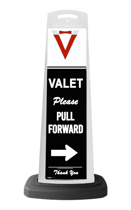 Valet White Vertical Panel w/Please Pull Forward Reflective Sign V11