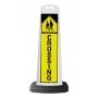 White Vertical Sign - Yellow Pedestrian Crossing Message