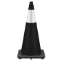 28" Black Traffic Cone, 7 lbs Black Base w/6" Reflective Collar