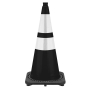 28" Black Traffic Cone, 7 lbs Black Base w/6" & 4" Reflective Collar