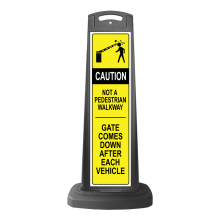 Caution Black Vertical Sign - Yellow Pedestrian Gate Arm Warning Message