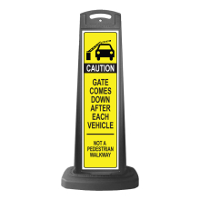 Caution Black Vertical Sign - Yellow Gate Arm Warning Message