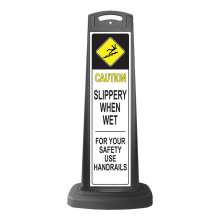 Caution Black Vertical Sign - Slippery When Wet Message