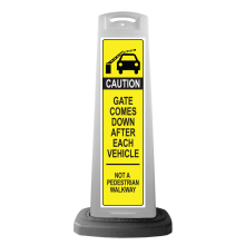 Caution White Vertical Sign - Yellow Gate Arm Warning Message