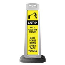 Caution White Vertical Sign - Yellow Pedestrian Gate Arm Warning Message