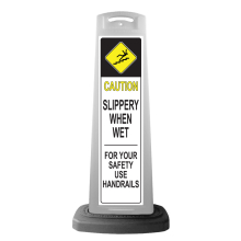 Caution White Vertical Sign - Slippery When Wet Message
