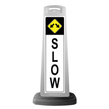 White Vertical Sign - Slow & Arrows Message