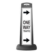 Black Vertical Sign - One Way Traffic & Arrows Message