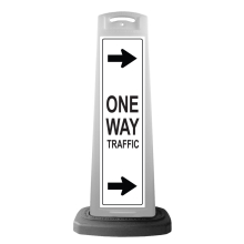 White Vertical Sign - One Way Traffic & Arrows Message