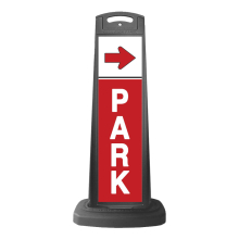 Valet Black Vertical Sign - Red PARK & Arrow Message