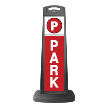 Valet Black Vertical Sign - Red Background & PARK Message