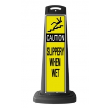 Caution Black Vertical Sign - Yellow Slippery When Wet Message