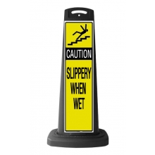 Caution Black Vertical Sign - Yellow Slippery When Wet Message