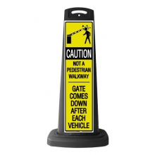 Caution Black Vertical Sign - Yellow Pedestrian Gate Arm Warning Message