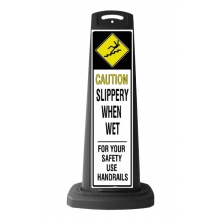 Caution Black Vertical Sign - Slippery When Wet Message