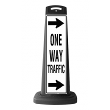Black Vertical Sign - One Way Traffic & Arrows Message