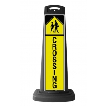 Black Vertical Sign - Yellow Pedestrian Crossing Message