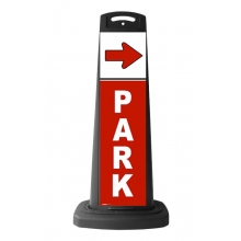 Valet Black Vertical Sign - Red PARK & Arrow Message