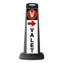 Black Vertical Sign w/Valet & Red Arrow Message