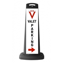 Valet Black Vertical Sign - Valet Parking & Red Arrow Message