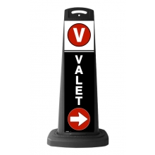 Valet Black Vertical Sign w/White & Red Arrow Message