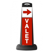 Valet Black Vertical Sign w/Red Background & Arrow Message