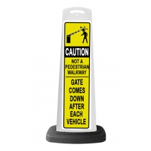 Caution White Vertical Sign - Yellow Pedestrian Gate Arm Warning Message