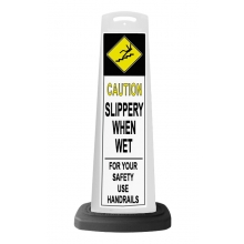 Caution White Vertical Sign - Slippery When Wet Message