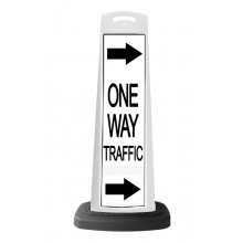 White Vertical Sign - One Way Traffic & Arrows Message