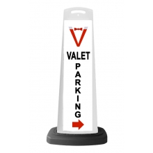 Valet White Vertical Panel w/Valet Parking & Red Arrow Reflective Sign V13