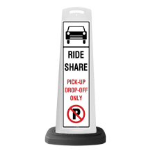White Vertical Sign - Ride Share Pick Up Drop Off Message