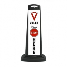 Valet Black Vertical Sign - White Background & Please Stop Here Message