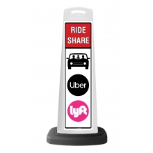 White Vertical Sign - Red Ride Share & Logos Message