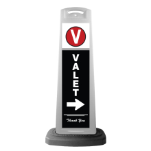 Valet White Vertical Panel w/White Arrow Reflective Sign V8