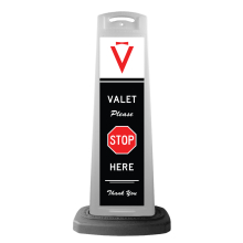 Valet White Vertical Panel w/Please Stop Here Reflective Sign V9