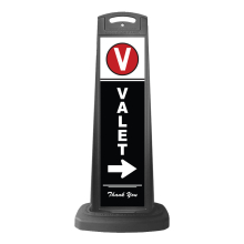 Valet Black Vertical Sign w/White Arrow 