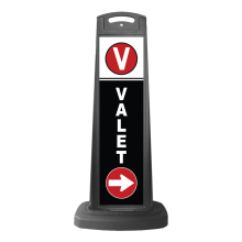Valet Black Vertical Sign w/White & Red Arrow Message
