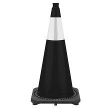 28" Black Traffic Cone, 7 lbs Black Base w/6" Reflective Collar