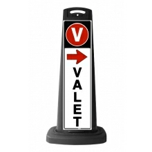 Black Vertical Sign with Valet & Red Arrow Message
