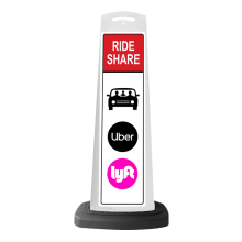 White Vertical Sign - Red Ride Share & Logos Message