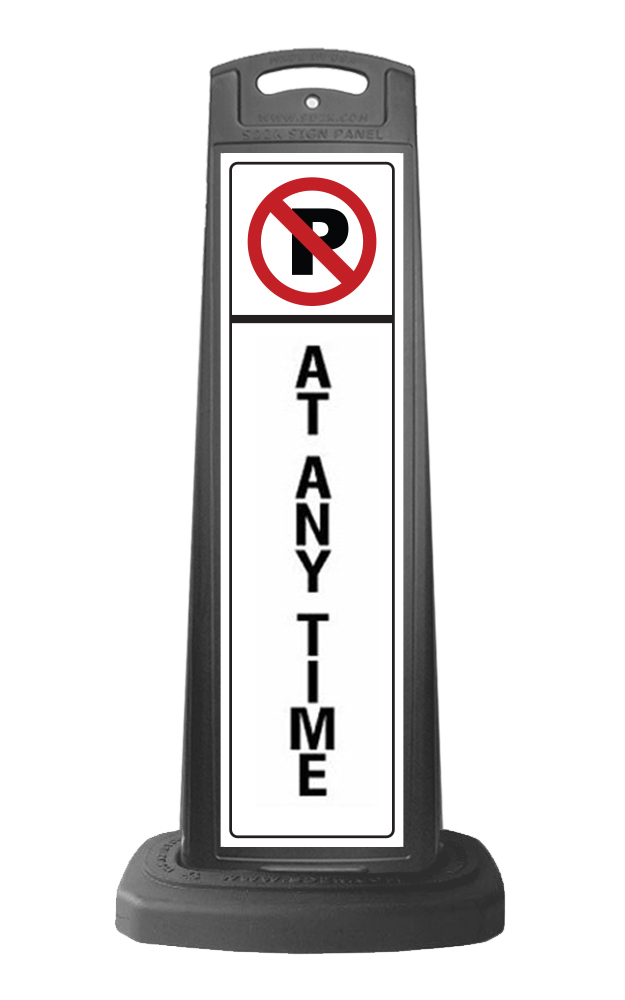 Valet Black Vertical Sign - No Parking & At Anytime Message