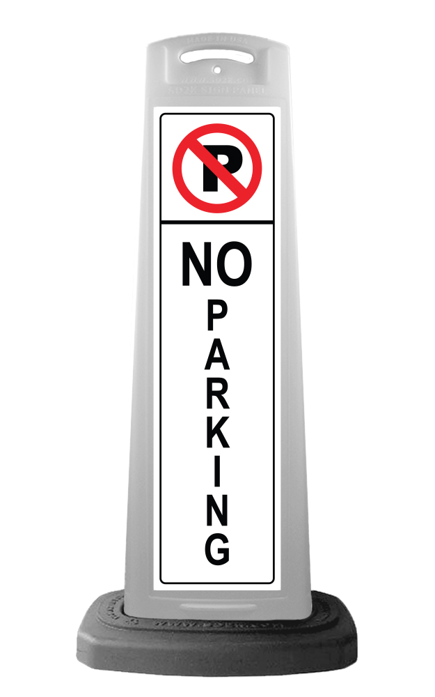White Vertical Sign - No Parking Message