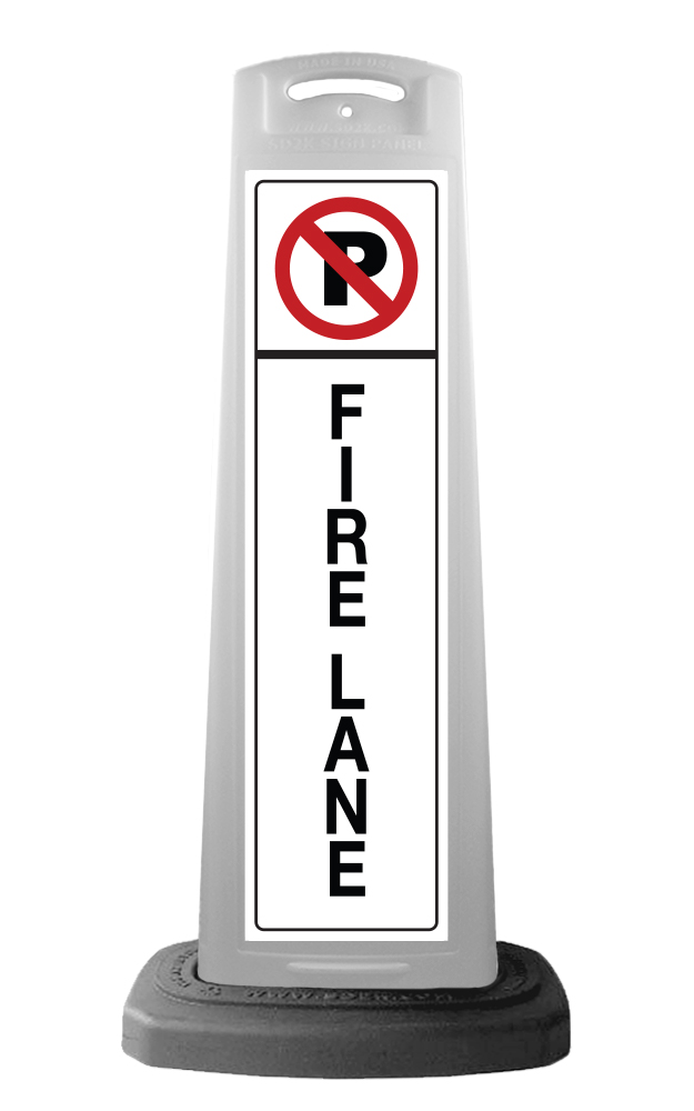 White Vertical Sign - No Parking Fire Lane Message